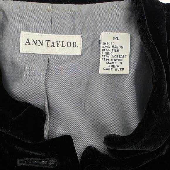 Vintage Ann Taylor Velvet Suit 14 Blazer Pants Black Classic Polished Silk Blend - Picture 5 of 14